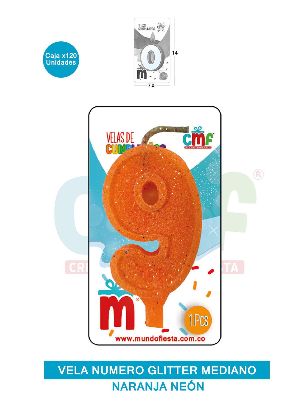 VELA ESCARCHADA  NUMERO MEDIANA NARANJA NEON 9