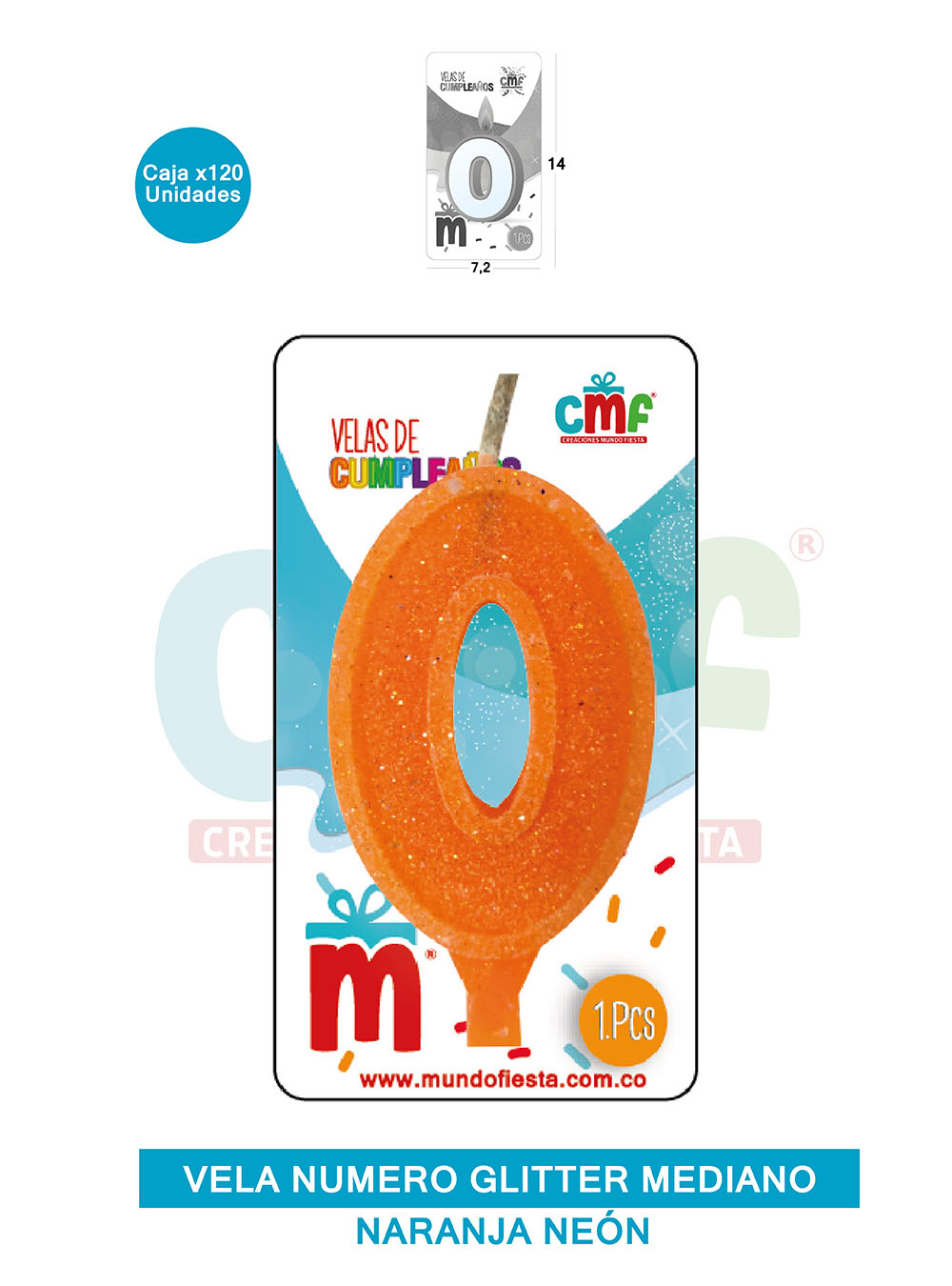 VELA ESCARCHADA  NUMERO MEDIANA NARANJA NEON 0