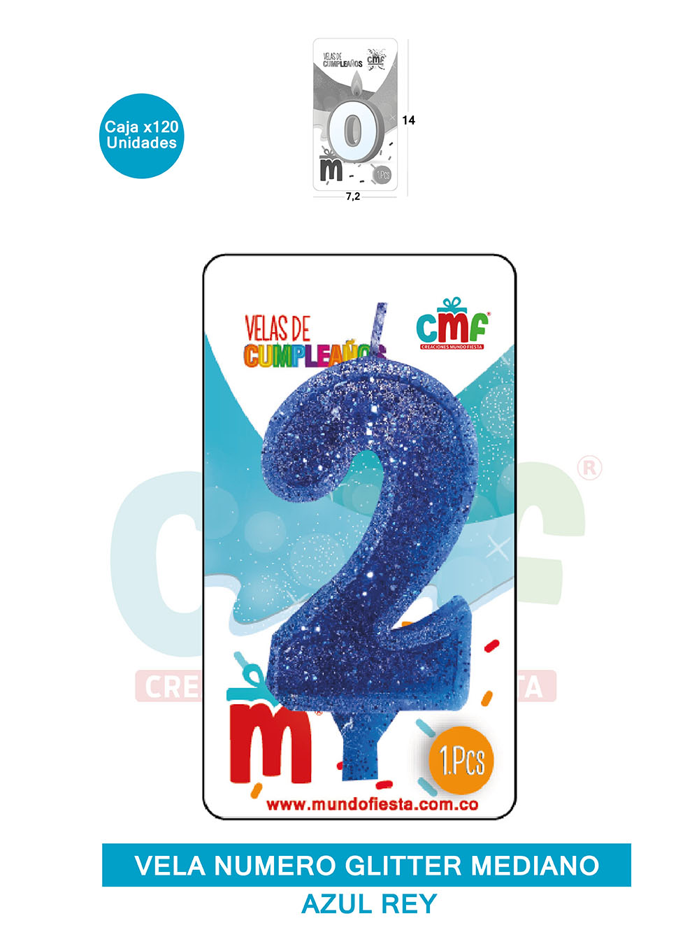 VELA ESCARCHADA  NUMERO MEDIANA AZUL 2