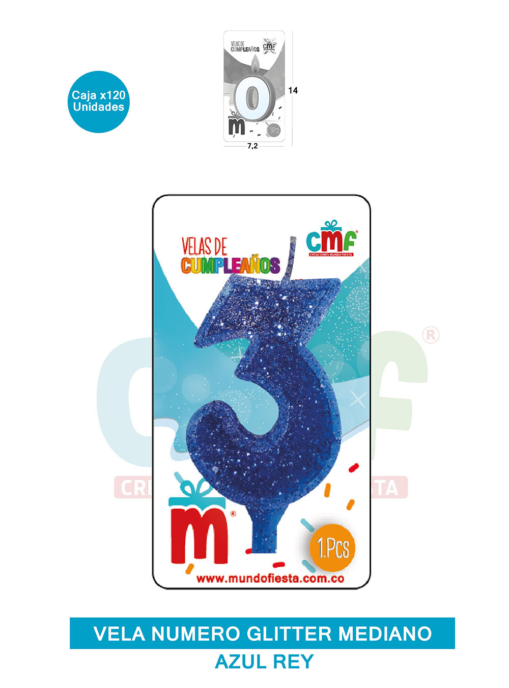 VELA ESCARCHADA  NUMERO MEDIANA AZUL 3
