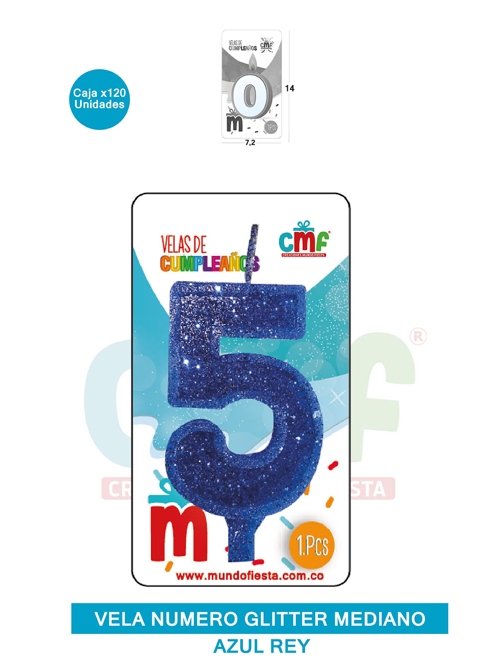 VELA ESCARCHADA  NUMERO MEDIANA AZUL 5