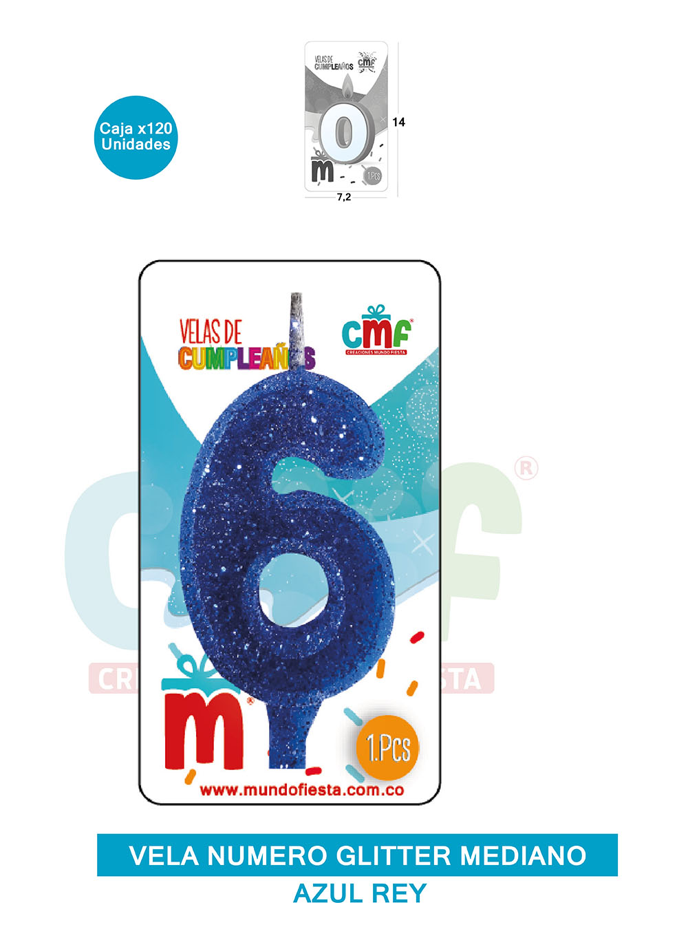 VELA ESCARCHADA  NUMERO MEDIANA AZUL 6