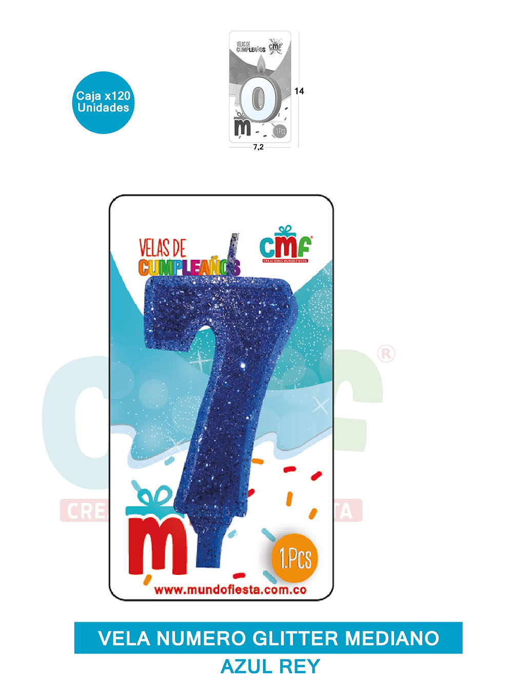 VELA ESCARCHADA  NUMERO MEDIANA AZUL 7