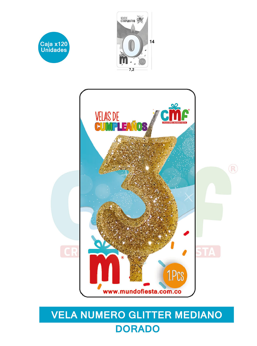 VELA ESCARCHADA  NUMERO MEDIANA DORADO 3