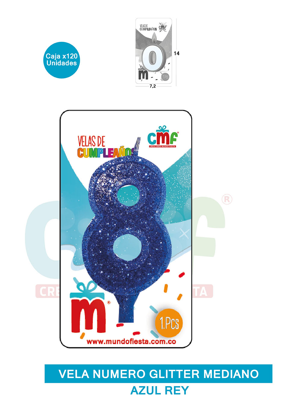 VELA ESCARCHADA  NUMERO MEDIANA AZUL 8