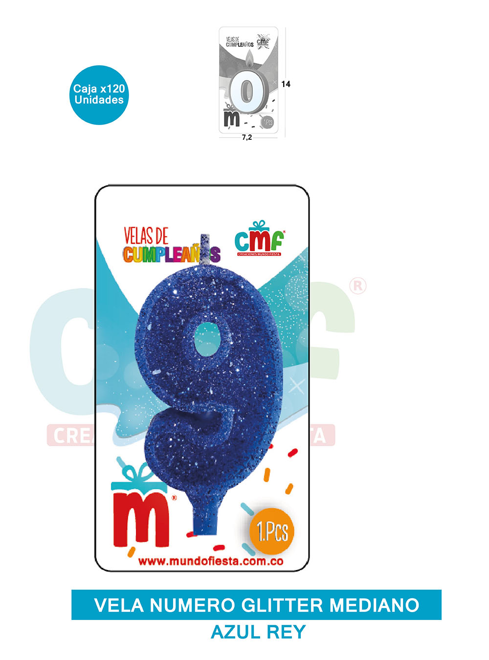 VELA ESCARCHADA  NUMERO MEDIANA AZUL 9