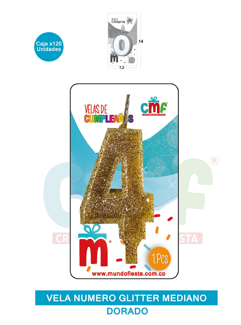 VELA ESCARCHADA  NUMERO MEDIANA DORADO 4
