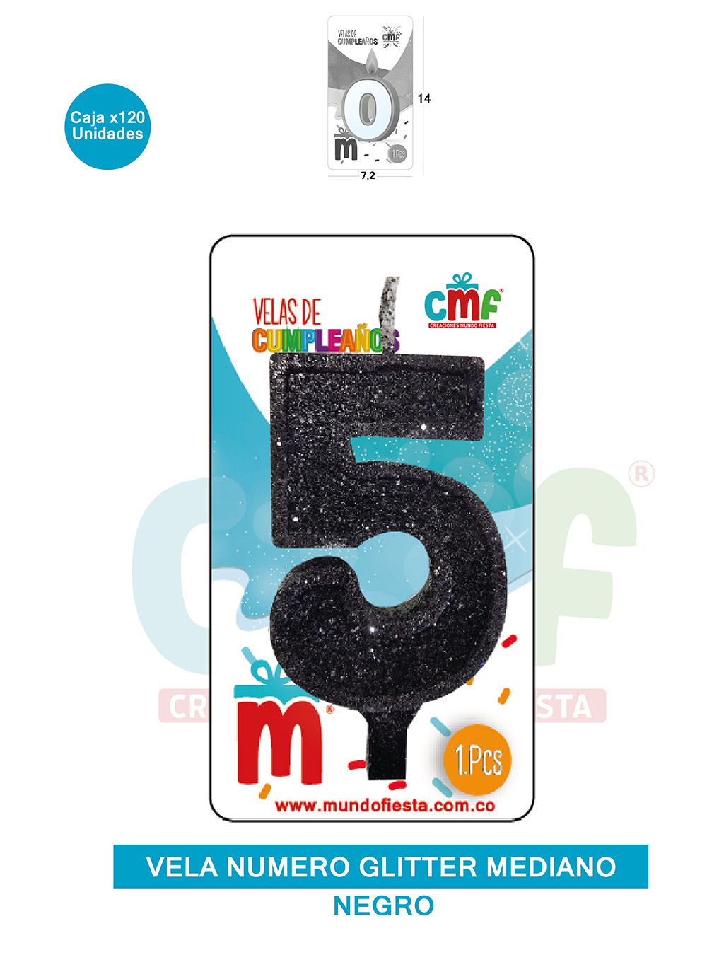VELA ESCARCHADA  NUMERO MEDIANA NEGRO 5