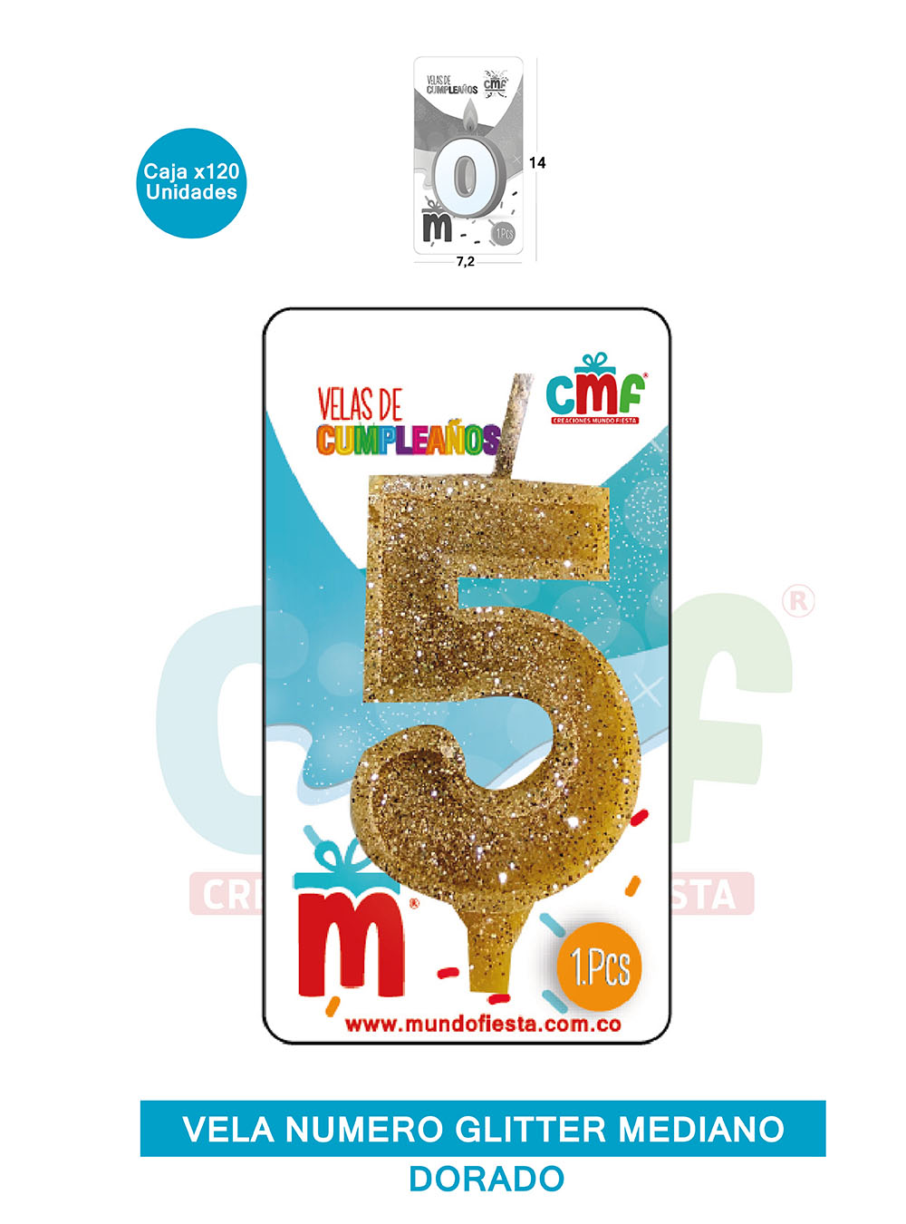 VELA ESCARCHADA  NUMERO MEDIANA DORADO 5