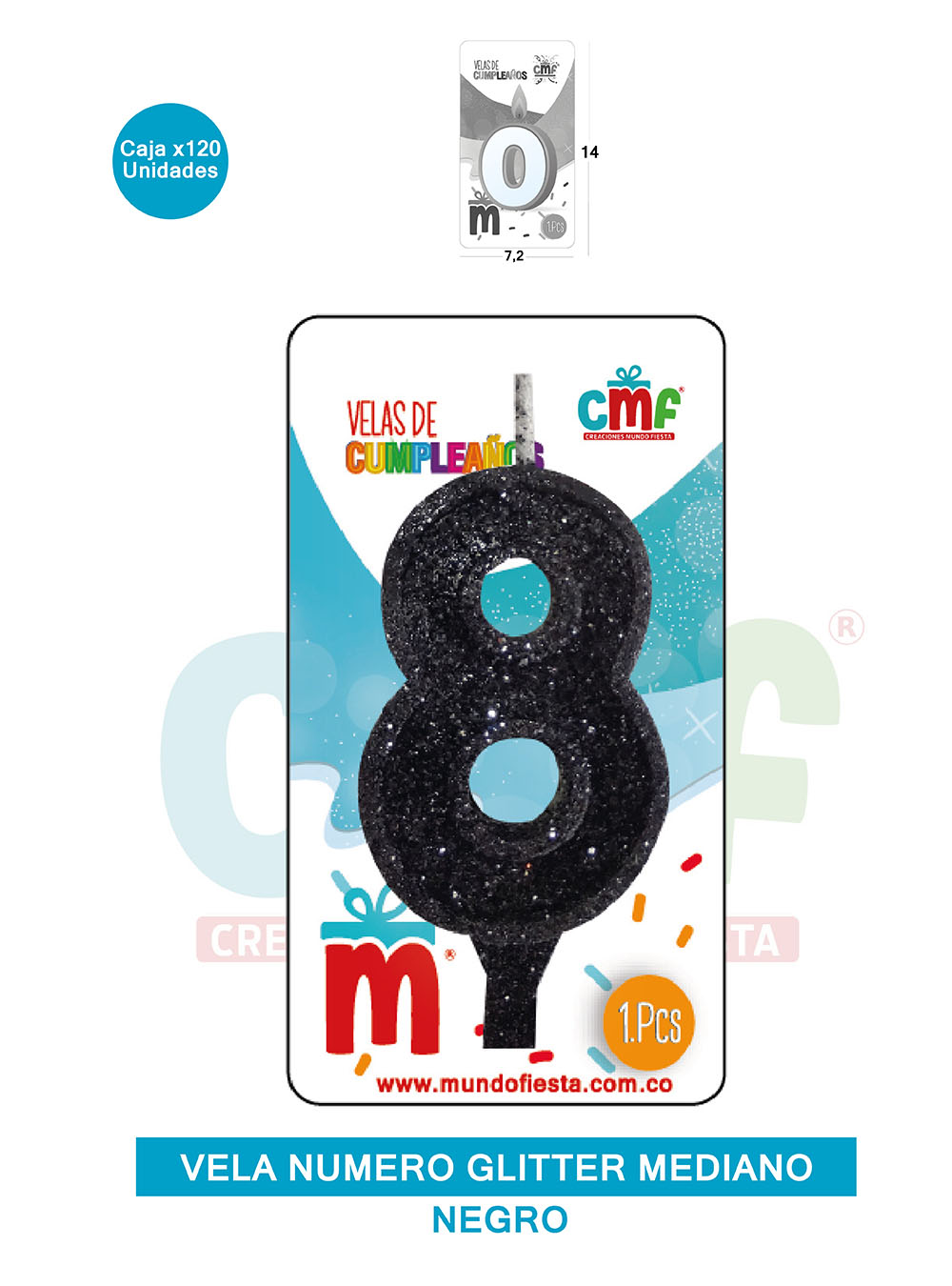 VELA ESCARCHADA  NUMERO MEDIANA NEGRO 8