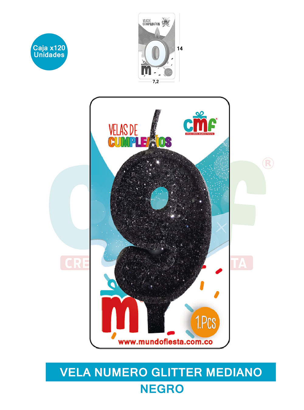 VELA ESCARCHADA  NUMERO MEDIANA NEGRO 9