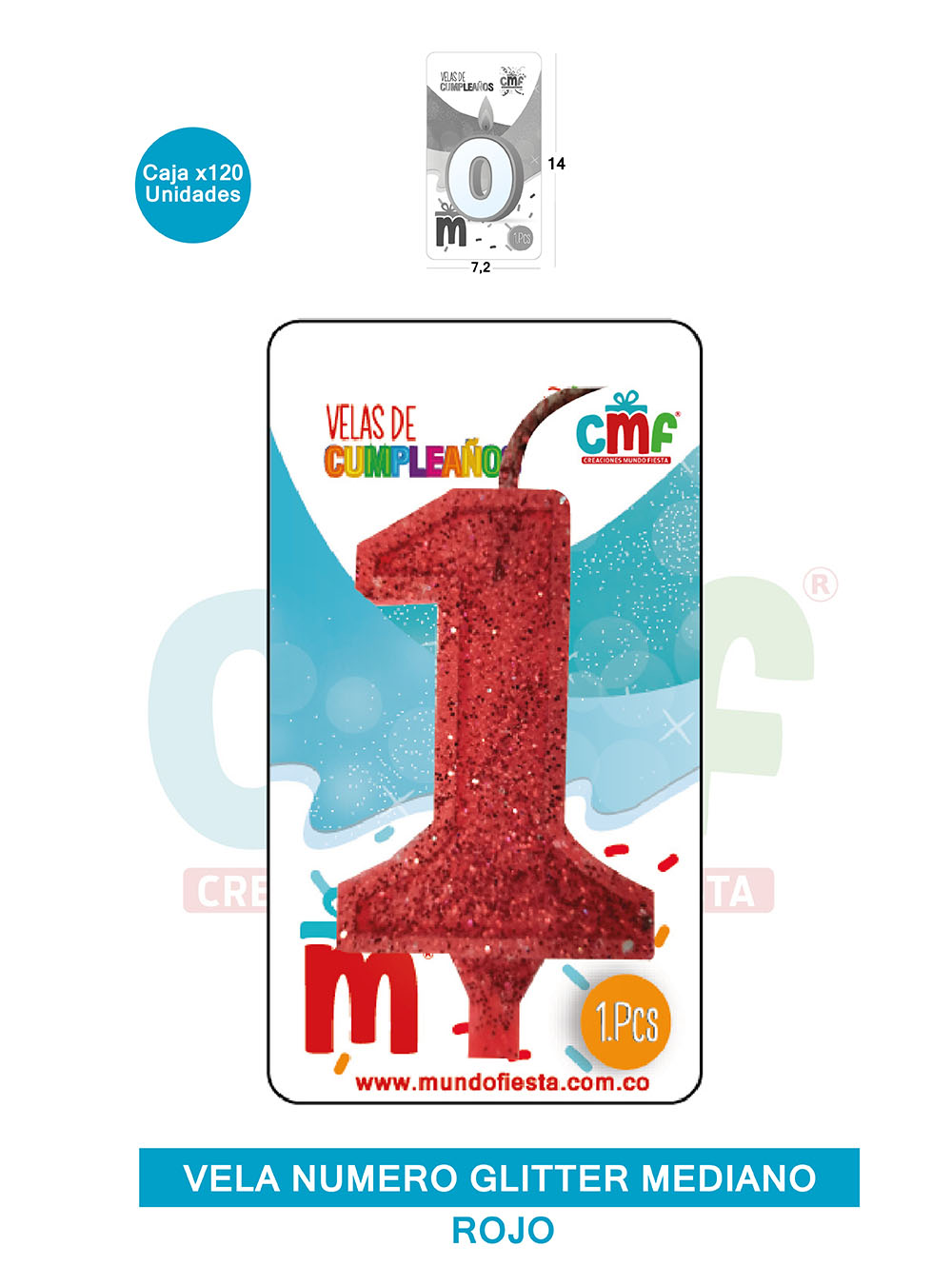 VELA ESCARCHADA  NUMERO MEDIANA ROJO 1