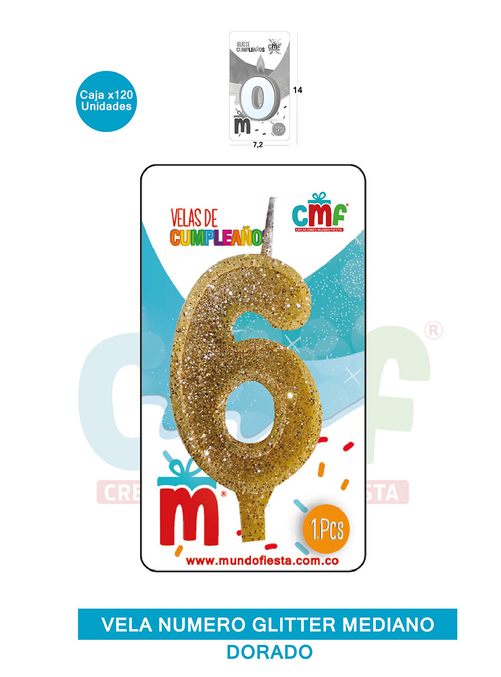 VELA ESCARCHADA  NUMERO MEDIANA DORADO 6