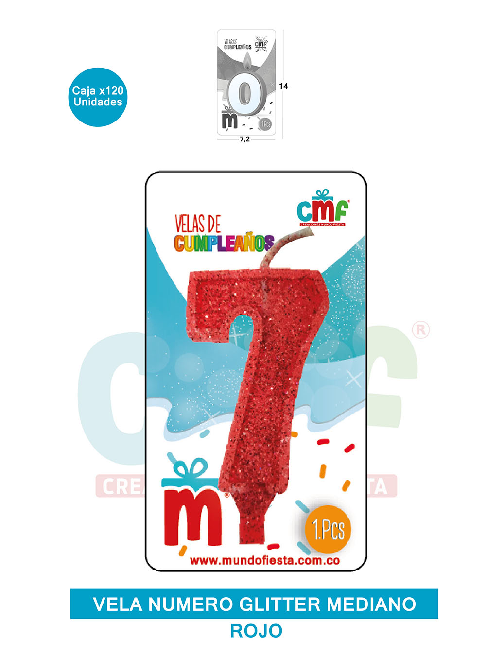VELA ESCARCHADA  NUMERO MEDIANA ROJO 7