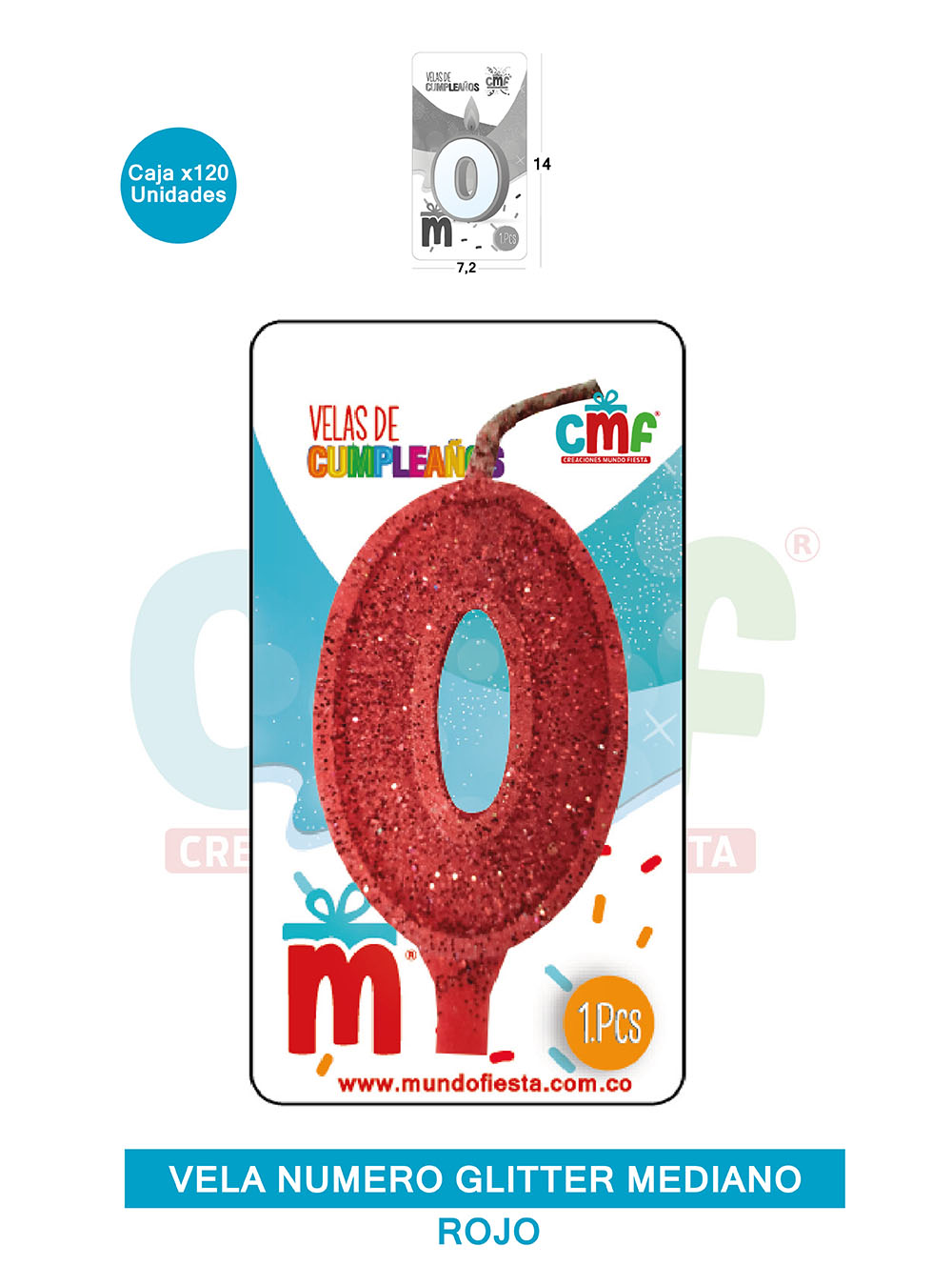 VELA ESCARCHADA  NUMERO MEDIANA ROJO 0