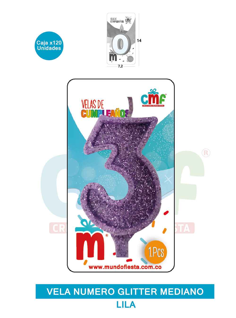 VELA ESCARCHADA  NUMERO MEDIANA LILA 3