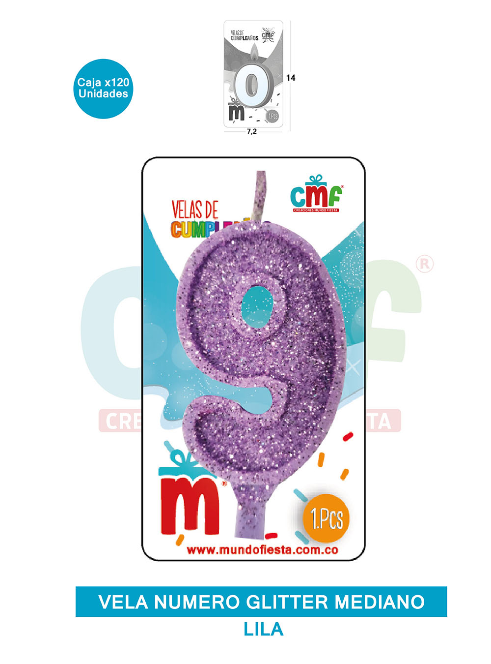 VELA ESCARCHADA  NUMERO MEDIANA LILA 9