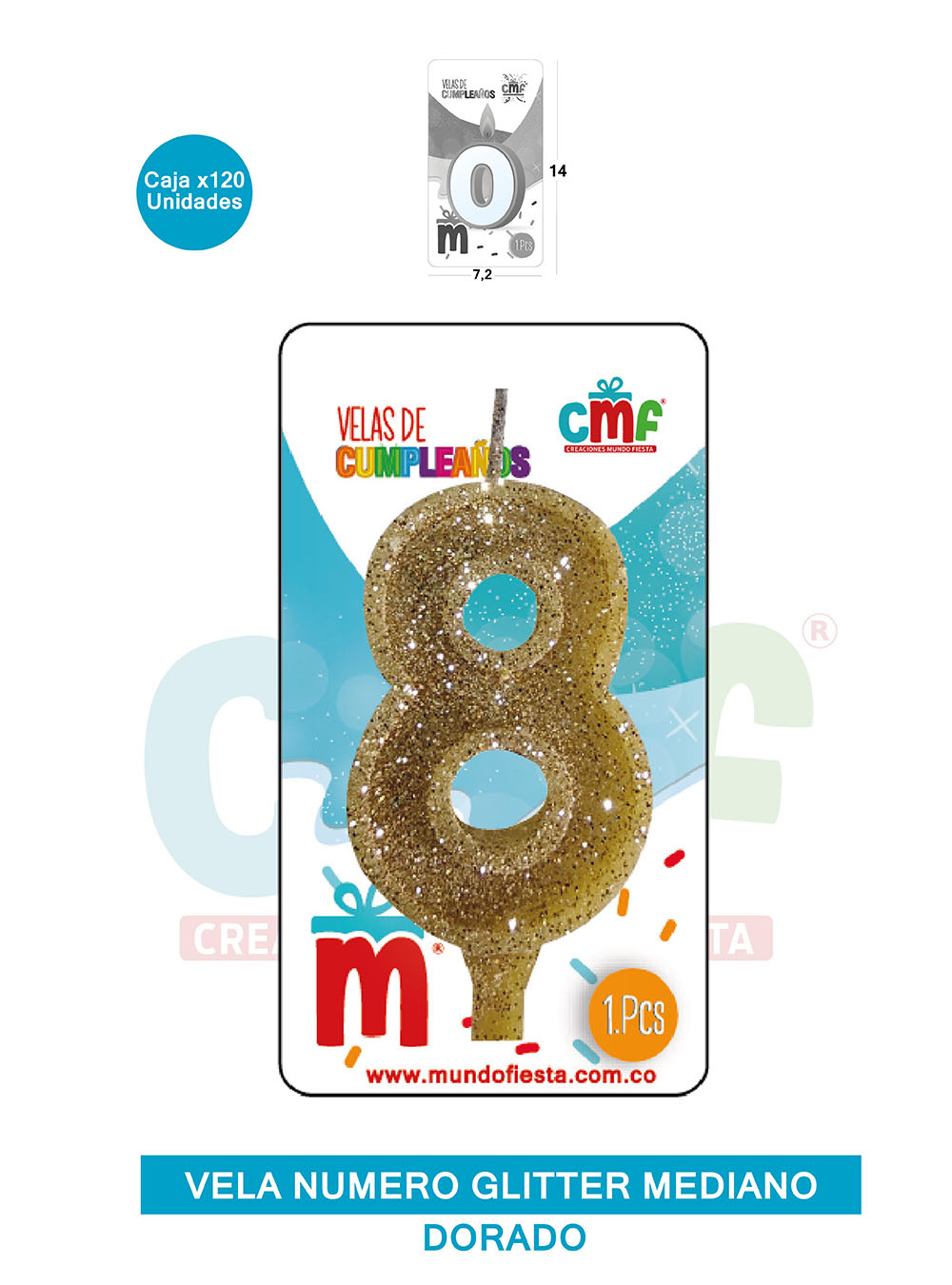 VELA ESCARCHADA  NUMERO MEDIANA DORADO 8