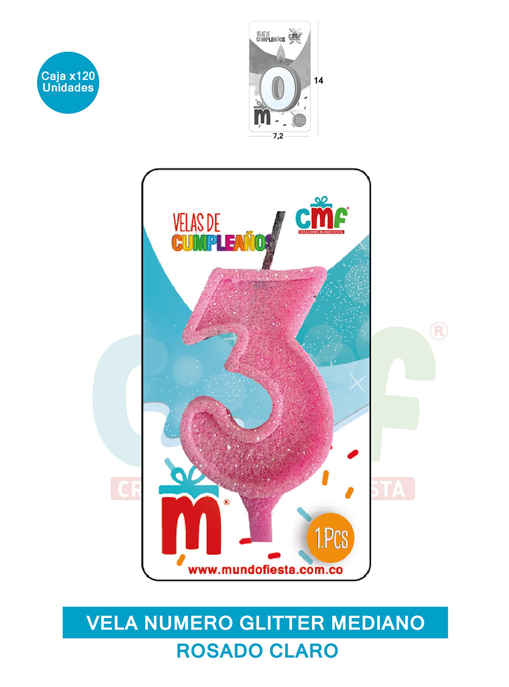 VELA ESCARCHADA  NUMERO MEDIANA ROSADO SUAVE 3