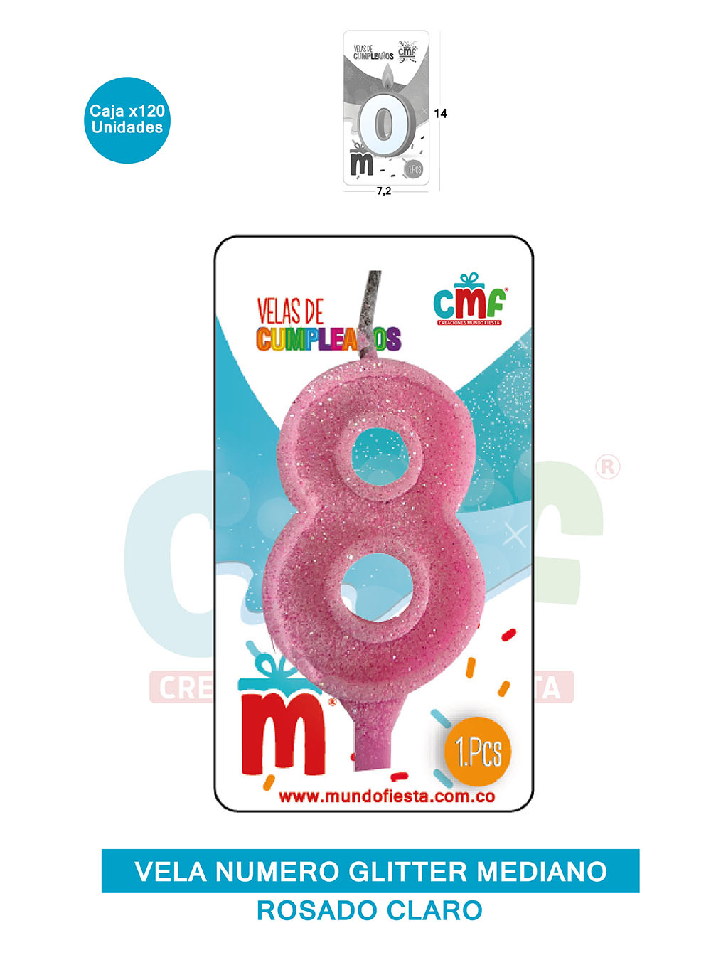 VELA ESCARCHADA  NUMERO MEDIANA ROSADO SUAVE 8