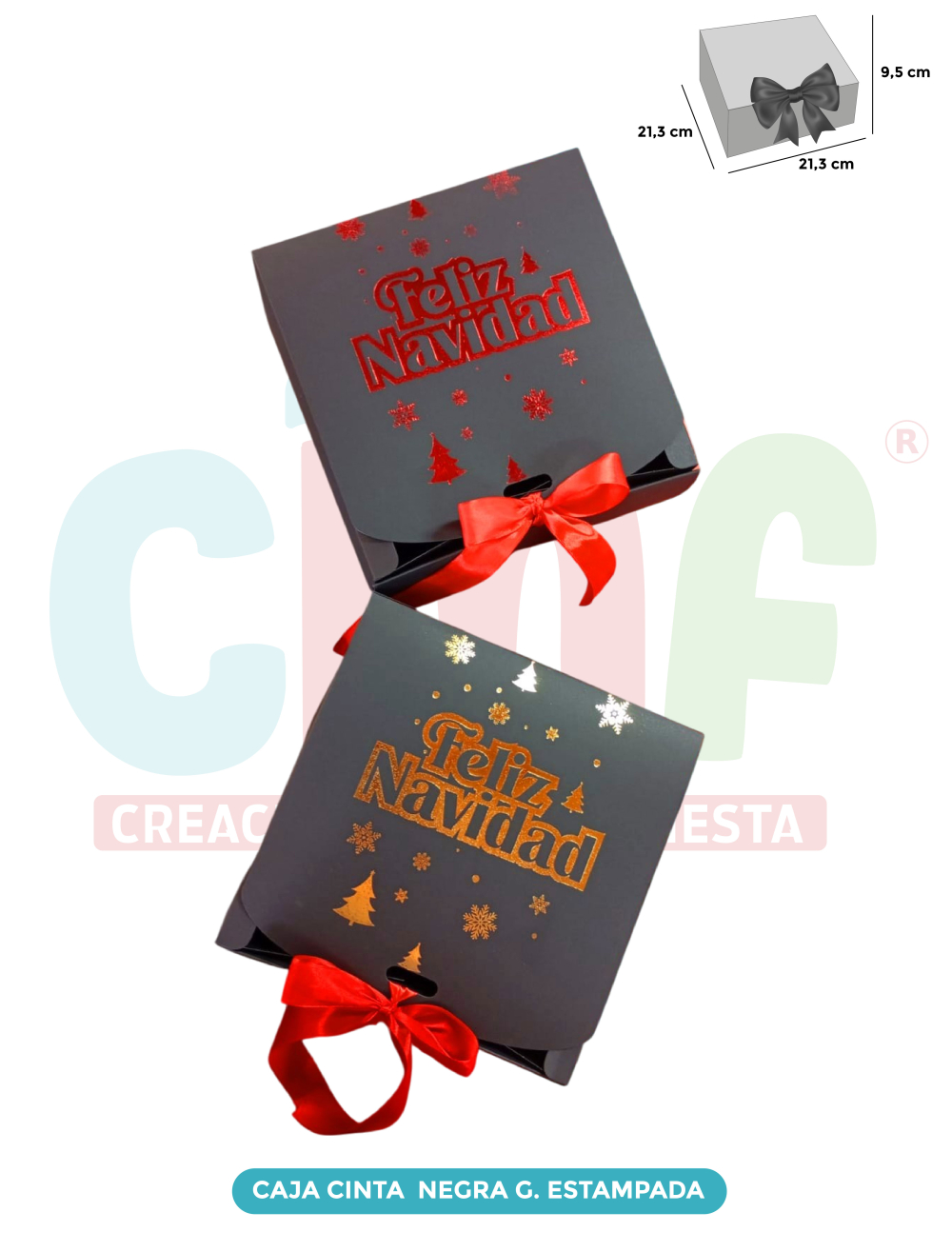 CAJA CINTA NEGRA  ESTAMPADA GRANDE  x4