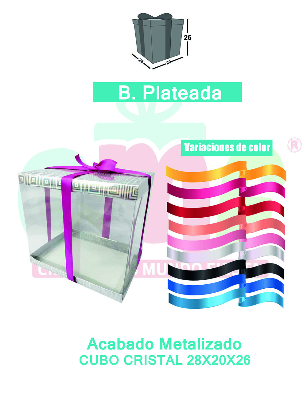 CAJA CUBO CRISTAL GRANDE 28X20X26 METALIZADAS  PLATA