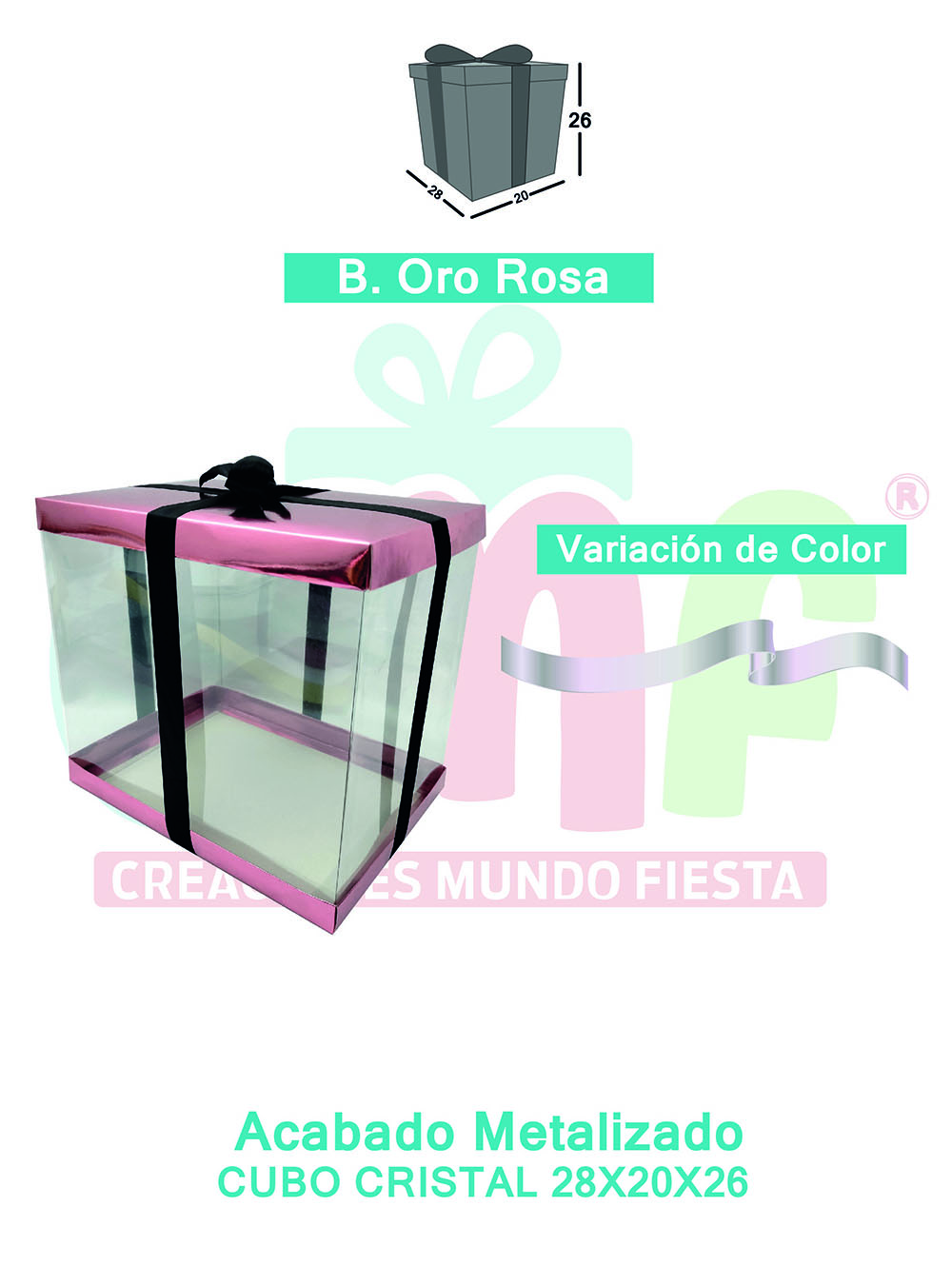 CAJA CUBO CRISTAL GRANDE 28X20X26 METALIZADAS  ORO ROSA