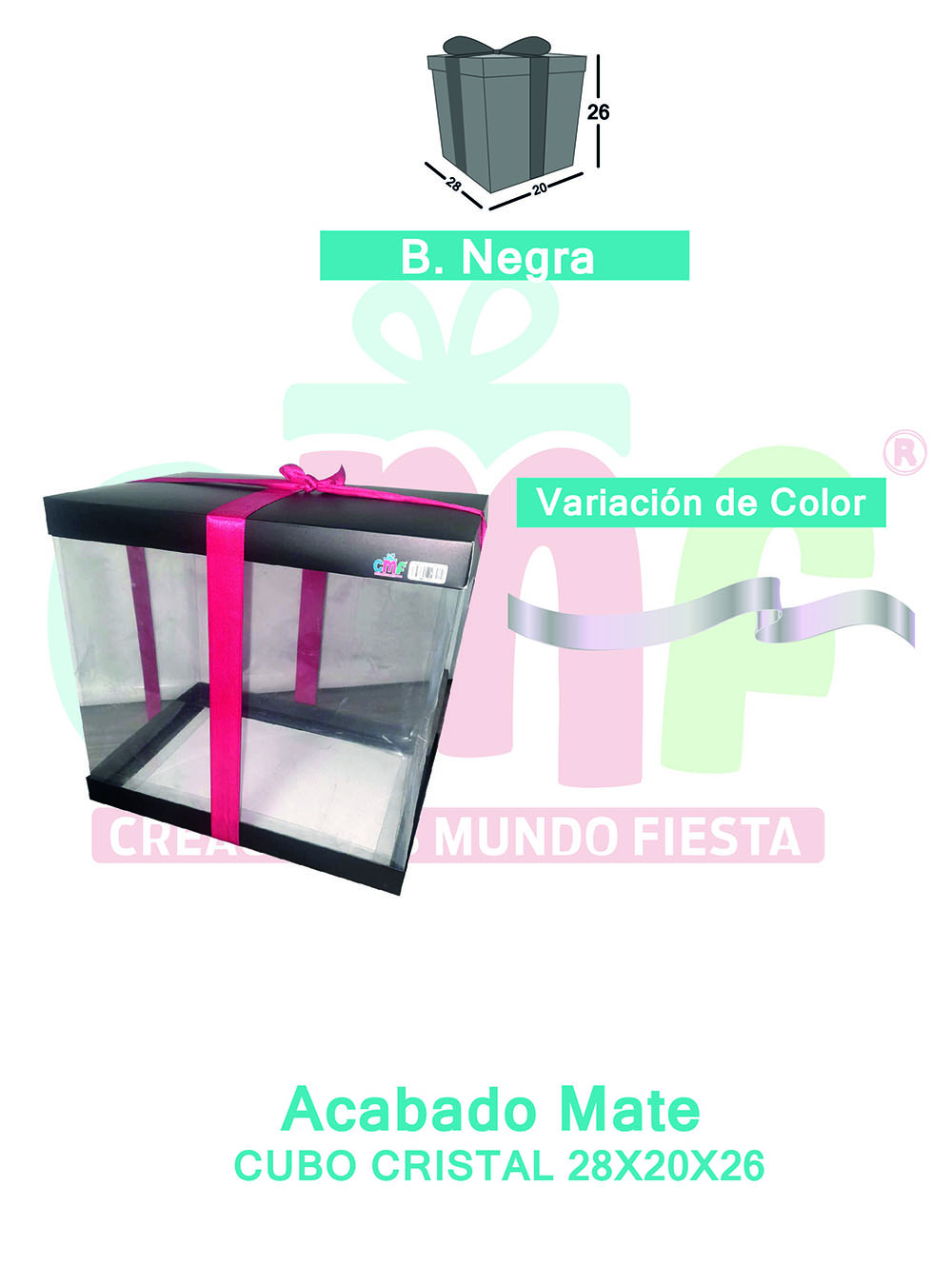 CAJA CUBO CRISTAL GRANDE 28X20X26 METALIZADAS  NEGRO