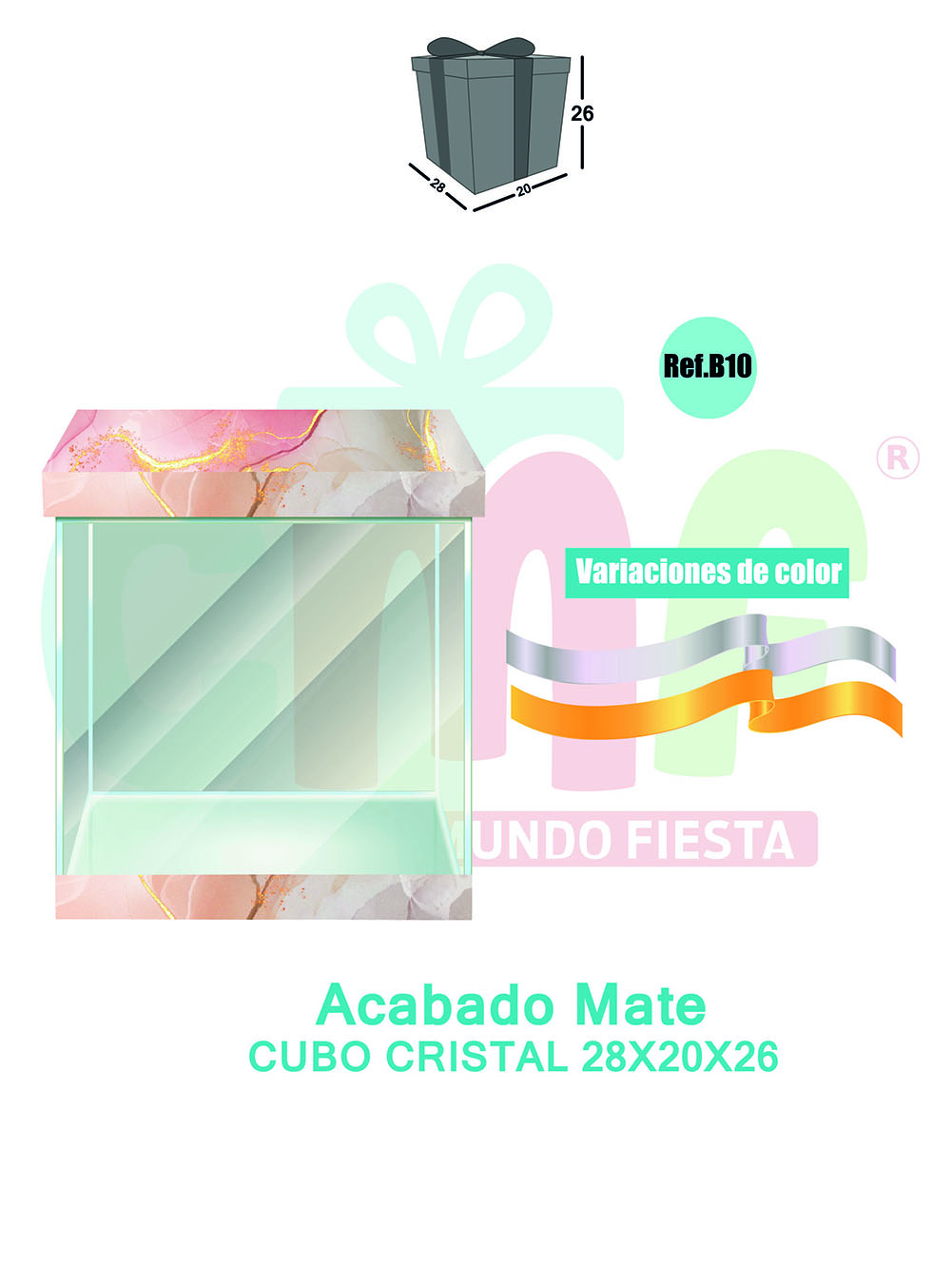 CAJA CUBO CRISTAL GRANDE 28X20X26 MATE B10