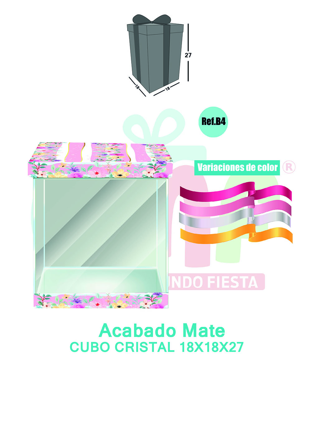 CAJA CUBO CRISTAL MEDIANA 18X18X27 MATE B4