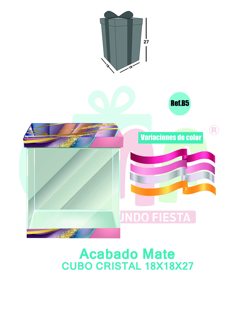 CAJA CUBO CRISTAL MEDIANA 18X18X27 MATE B5