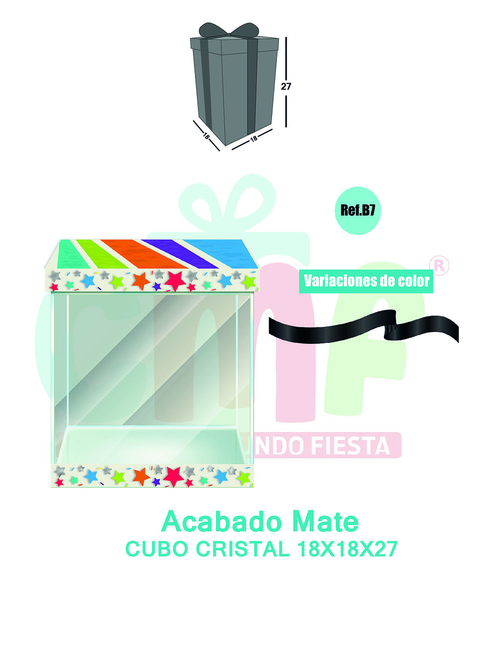 CAJA CUBO CRISTAL MEDIANA 18X18X27 MATE B7