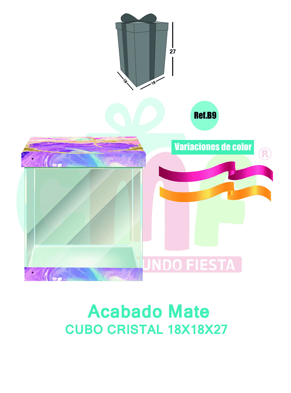 CAJA CUBO CRISTAL MEDIANA 18X18X27 MATE B9