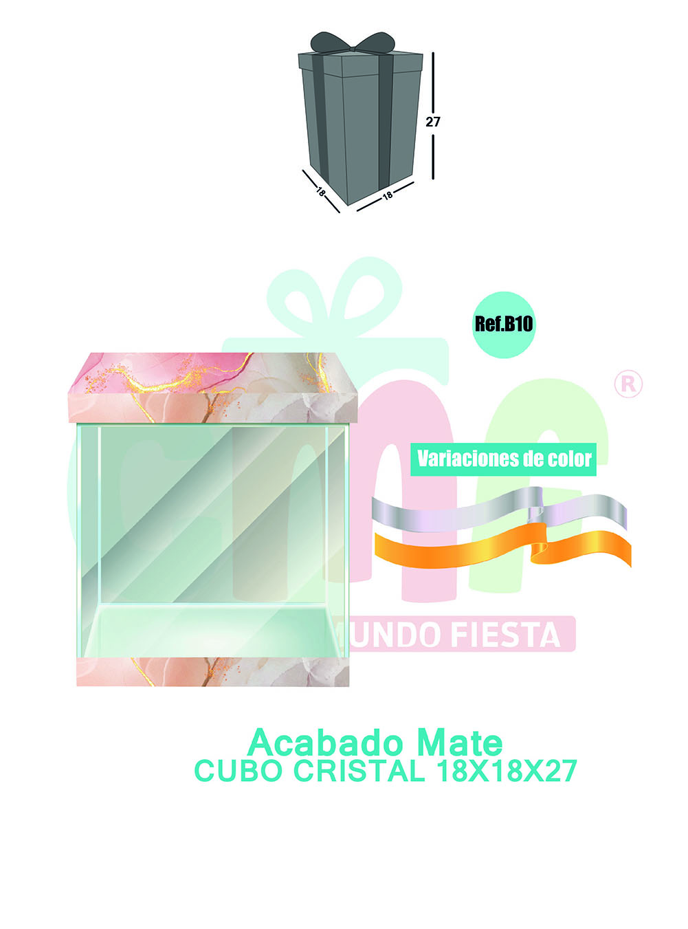 CAJA CUBO CRISTAL MEDIANA 18X18X27 MATE B10