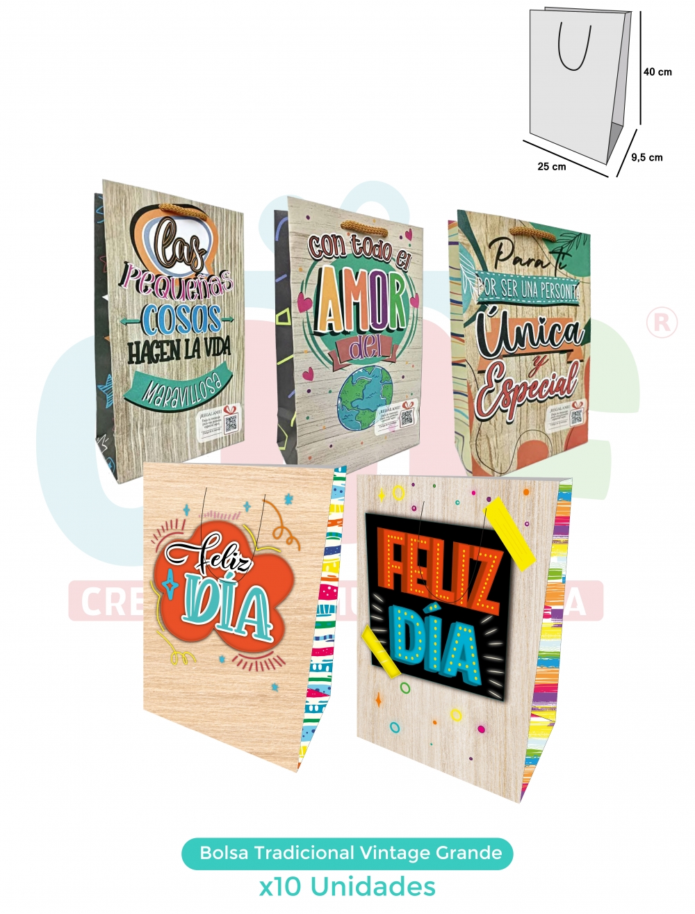 BOLSA REGALO TRADICIONAL GRANDE X10 TRADICIONAL X 10 UNDS VINTAGE