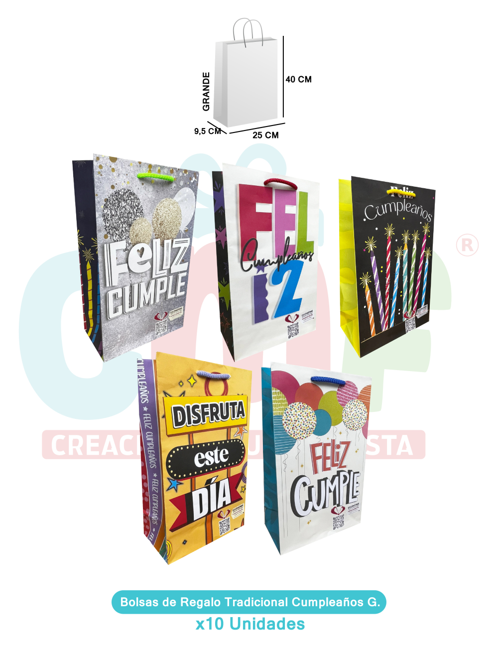 BOLSA REGALO TRADICIONAL GRANDE X10 TRADICIONAL X 10 UNDS CUMPLEAÑOS