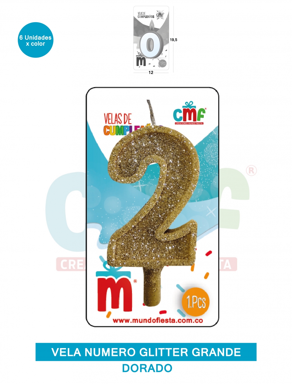 VELA ESCARCHADA NUMERO GRANDE  DORADO 2