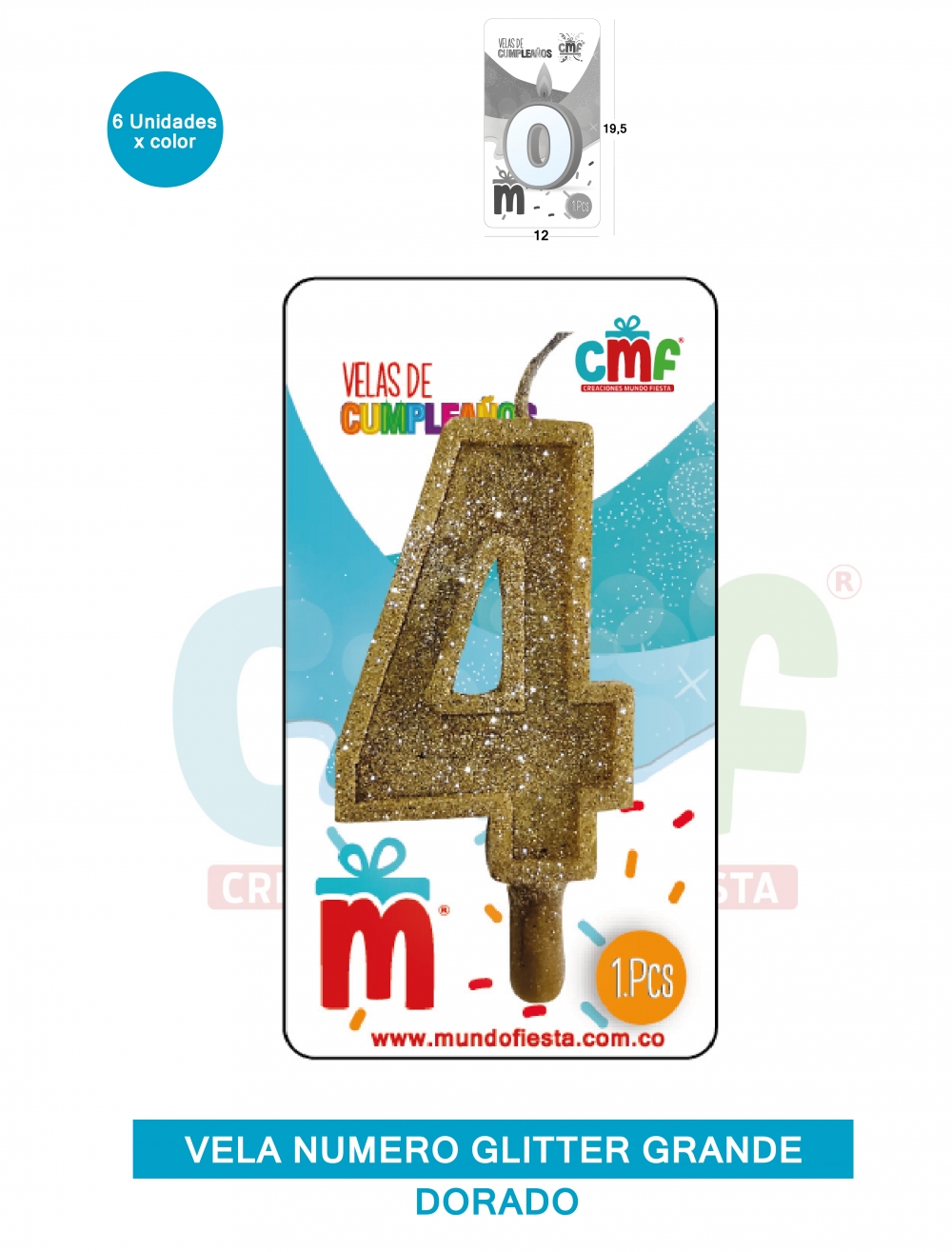 VELA ESCARCHADA NUMERO GRANDE  DORADO 4