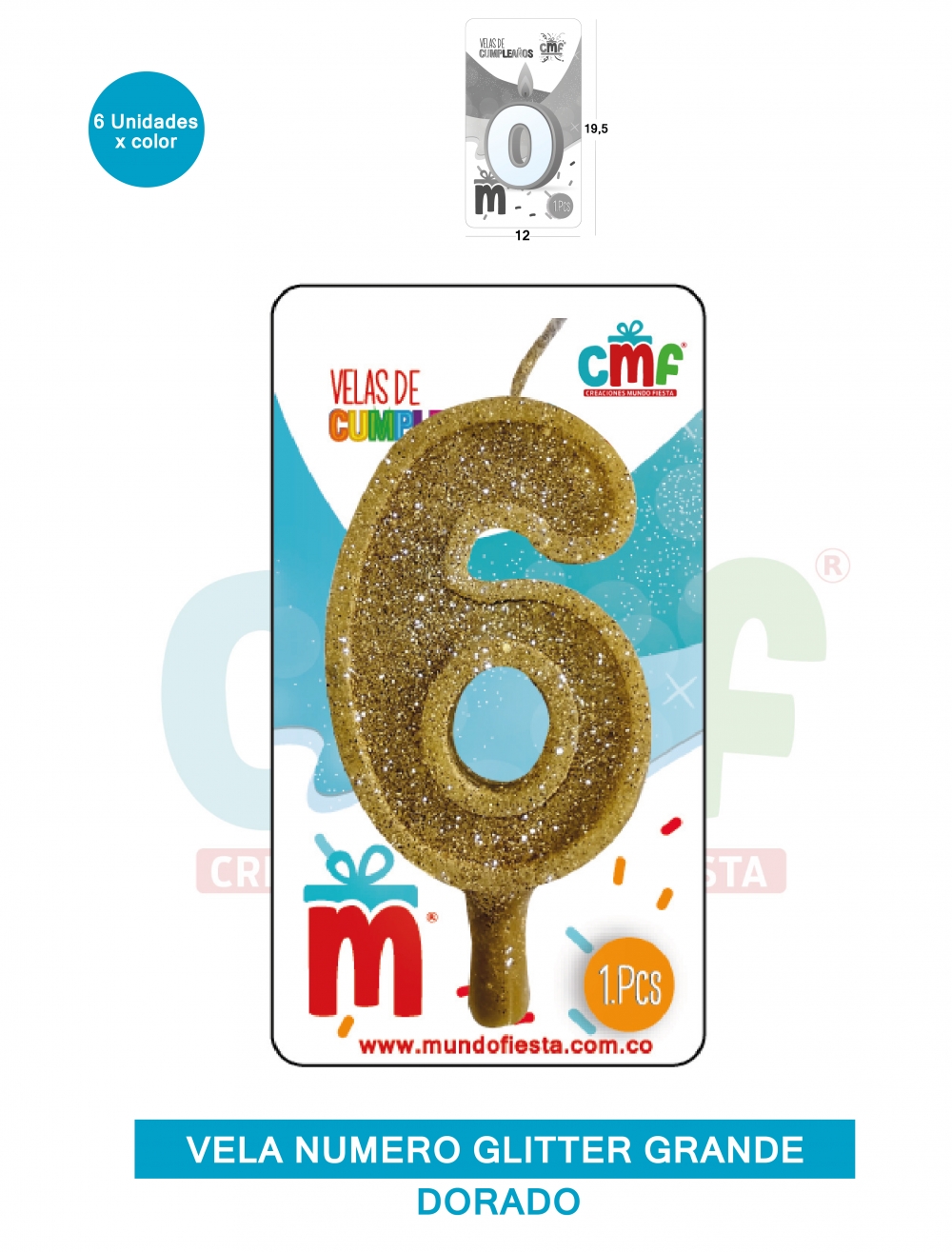VELA ESCARCHADA NUMERO GRANDE  DORADO 6