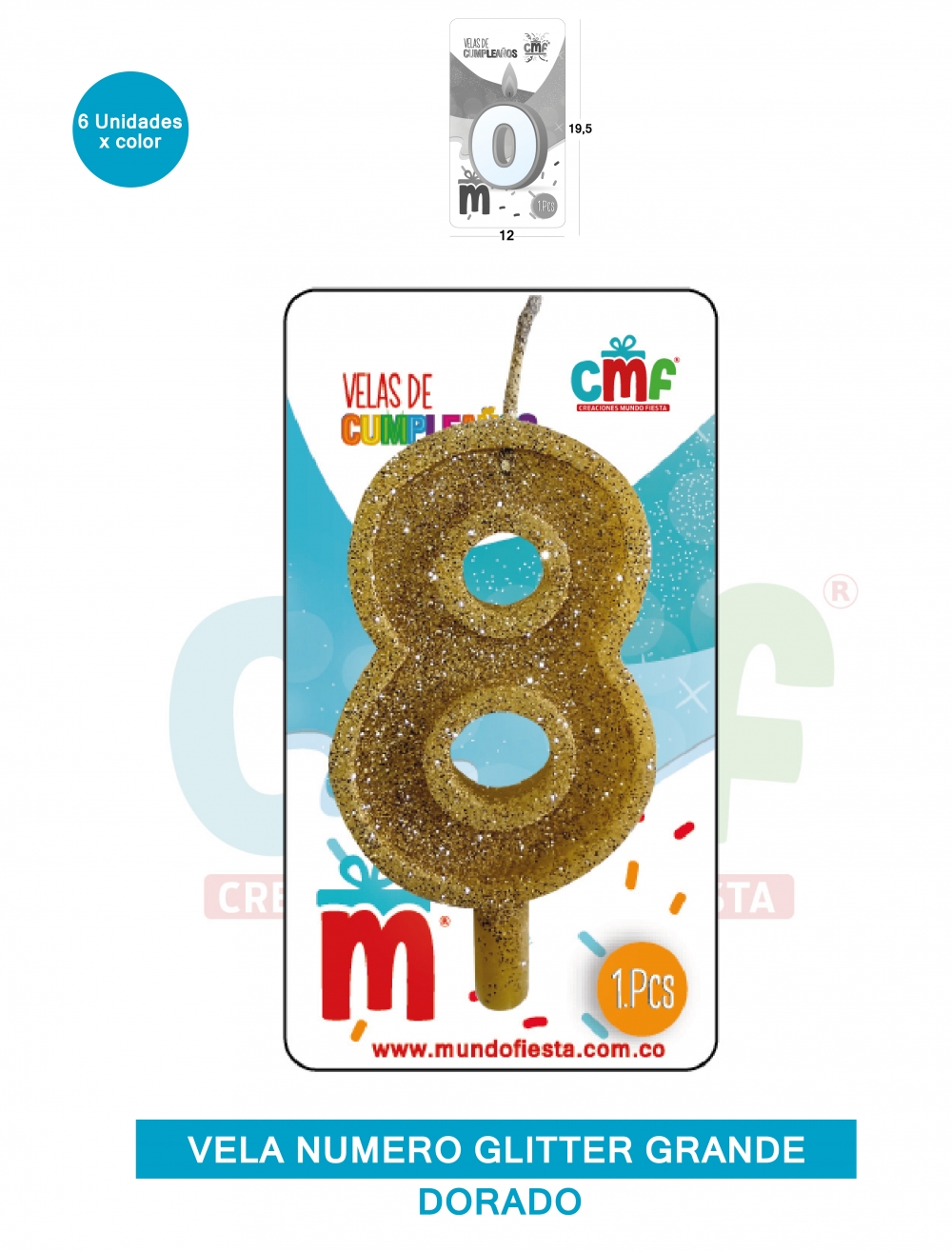 VELA ESCARCHADA NUMERO GRANDE  DORADO 8