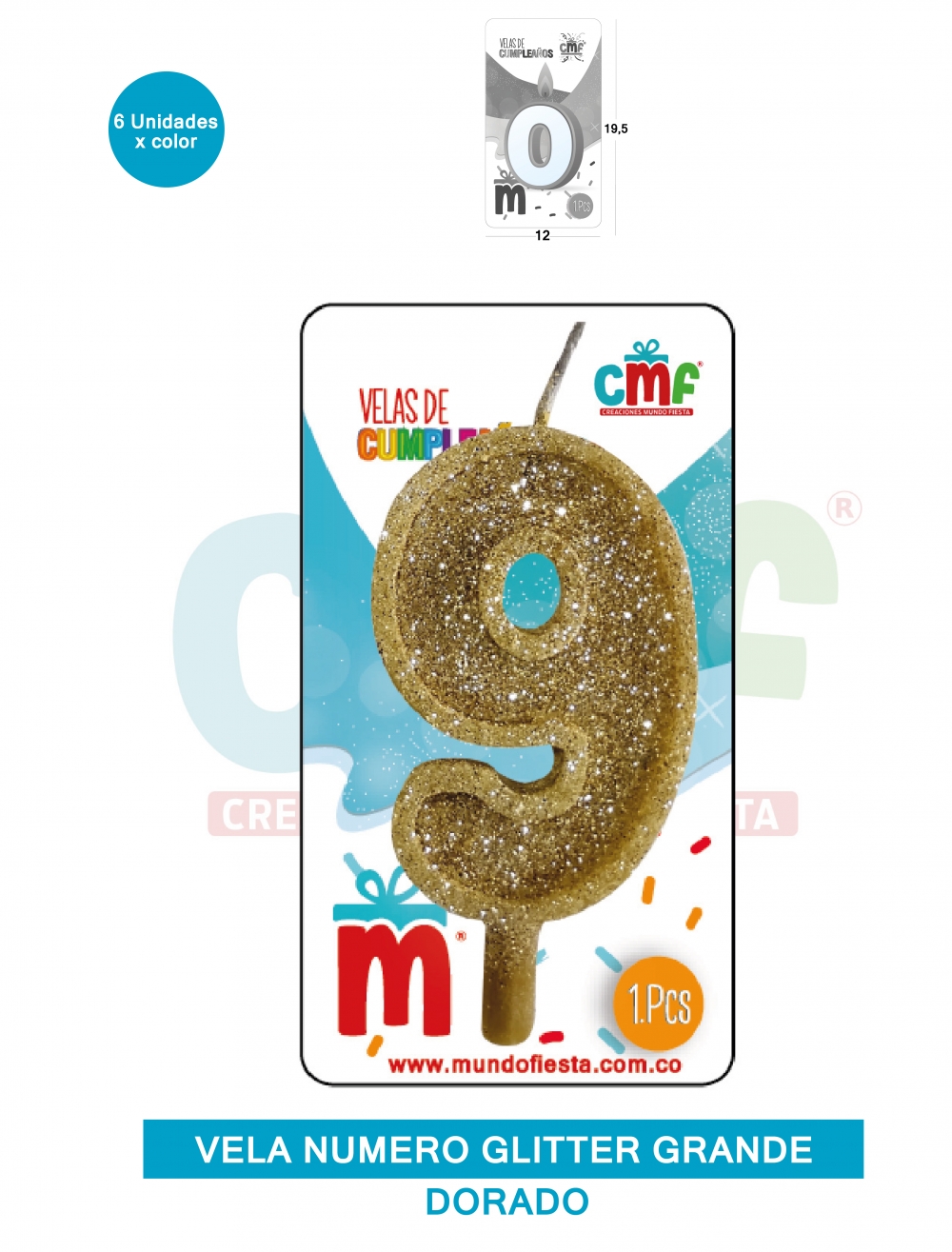 VELA ESCARCHADA NUMERO GRANDE  DORADO 9