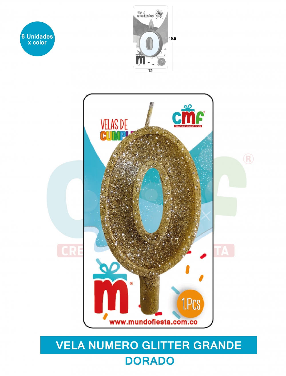 VELA ESCARCHADA NUMERO GRANDE  DORADO 0