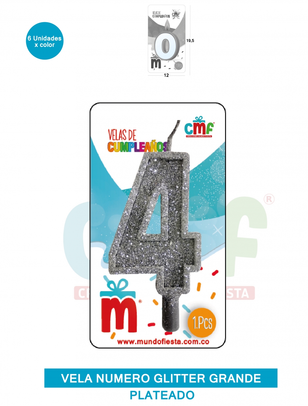 VELA ESCARCHADA NUMERO GRANDE  PLATEADO 4
