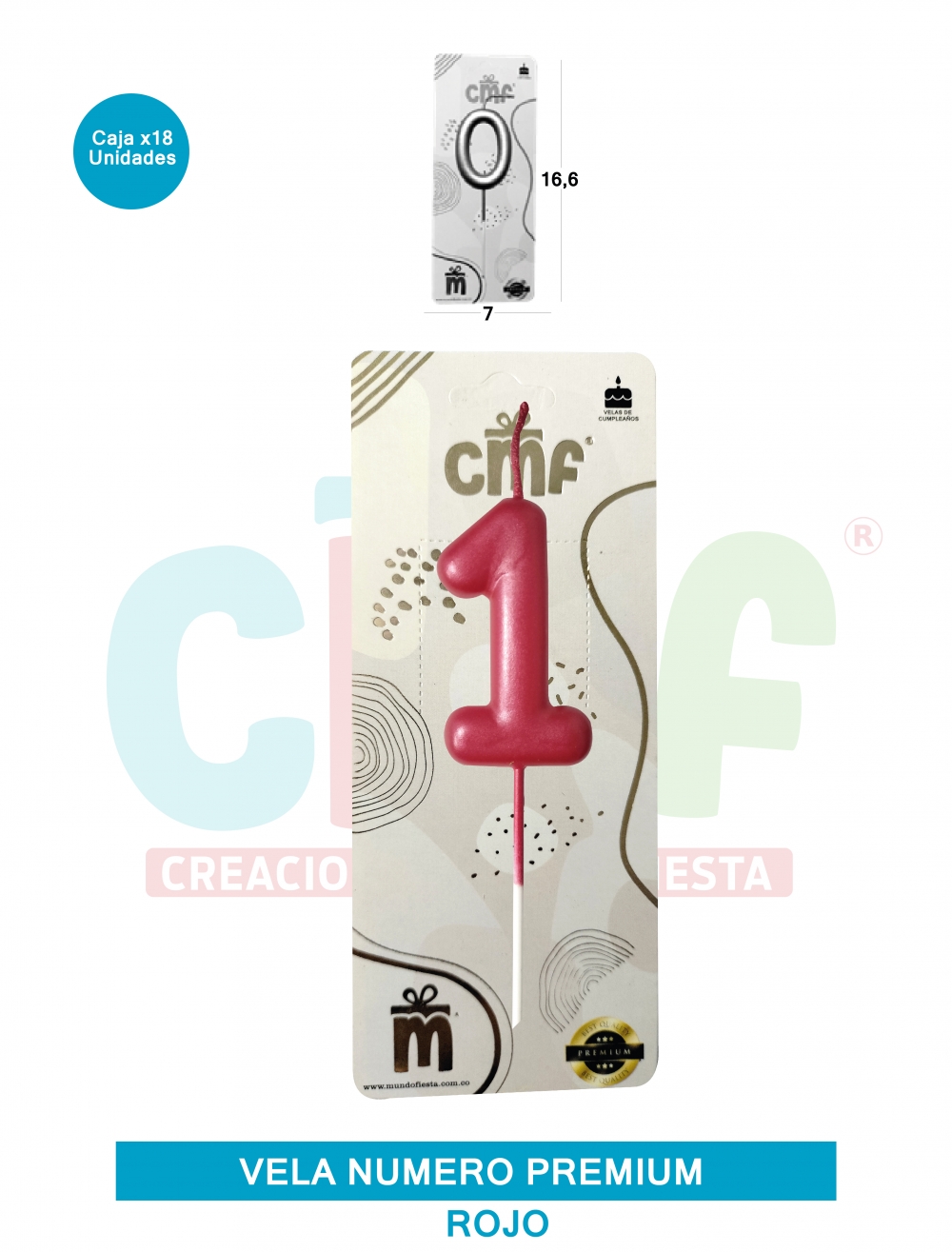 VELA NUMERO PREMIUM ROJO 1