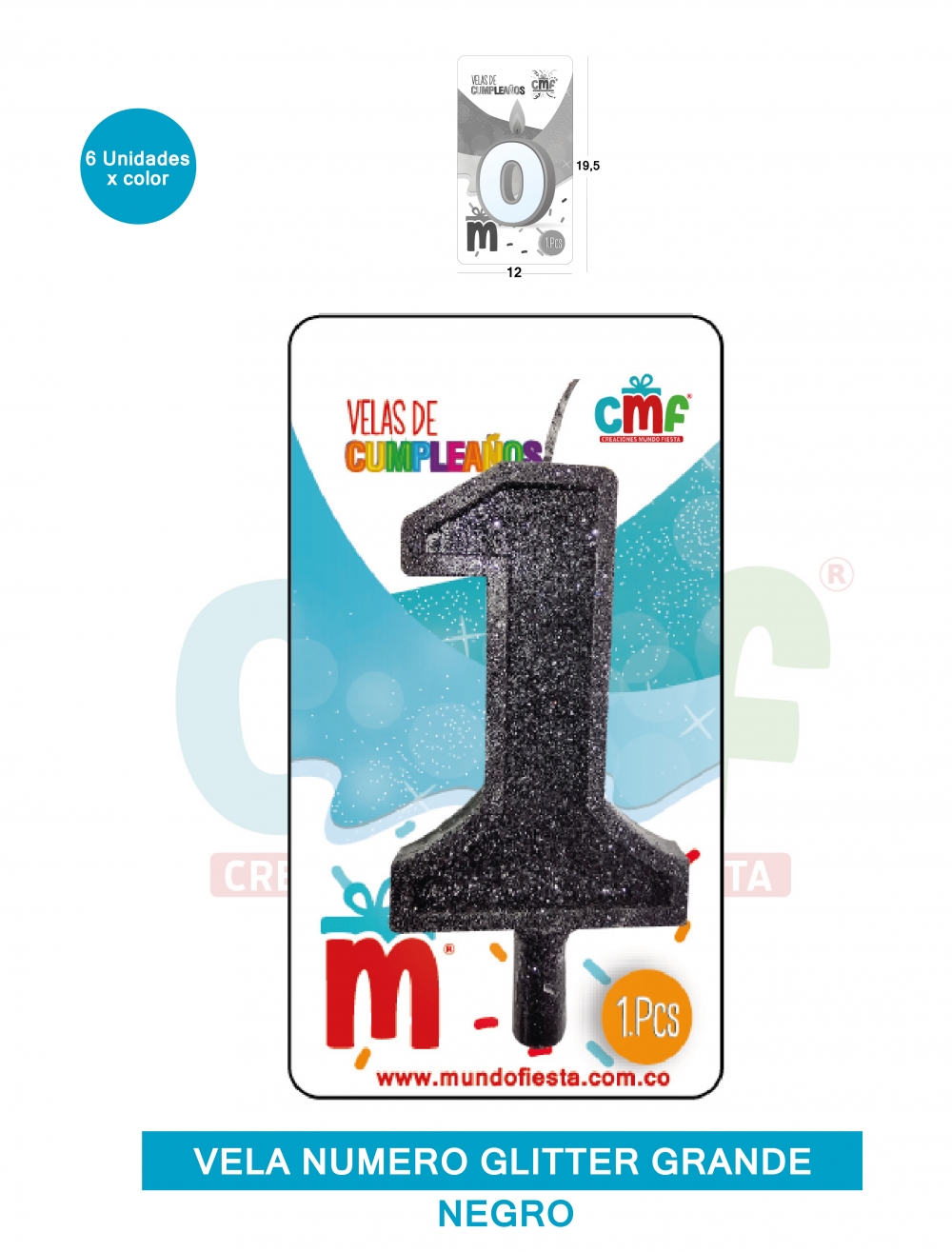 VELA ESCARCHADA NUMERO GRANDE  NEGRO 1