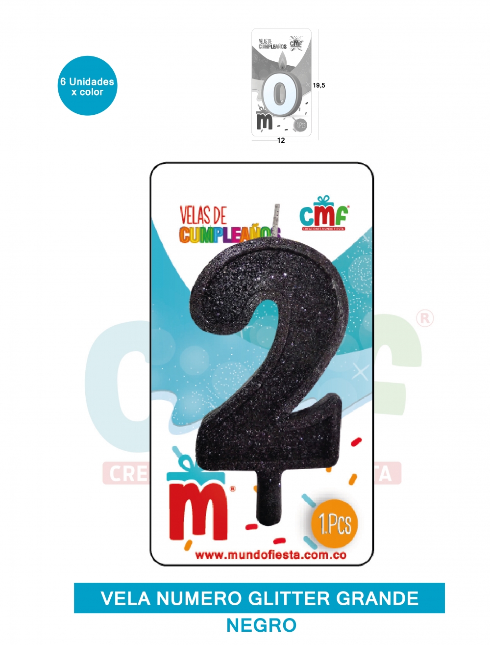VELA ESCARCHADA NUMERO GRANDE  NEGRO 2