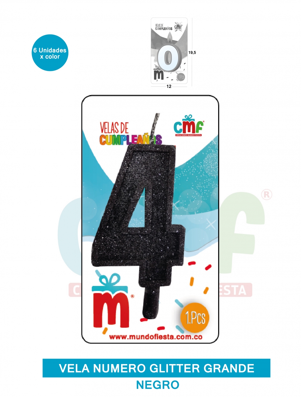 VELA ESCARCHADA NUMERO GRANDE  NEGRO 4