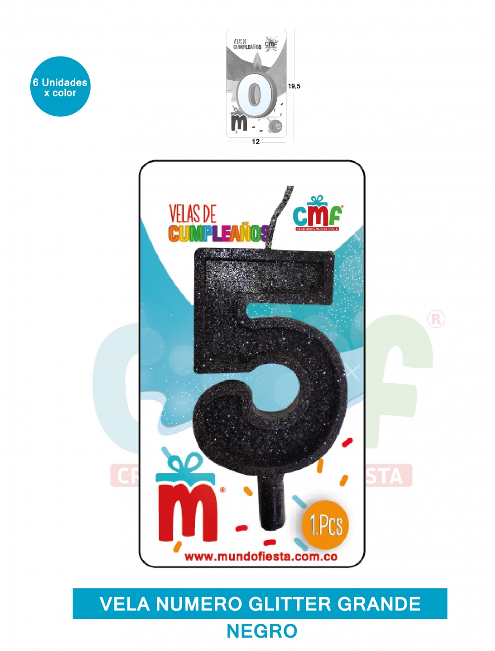 VELA ESCARCHADA NUMERO GRANDE  NEGRO 5