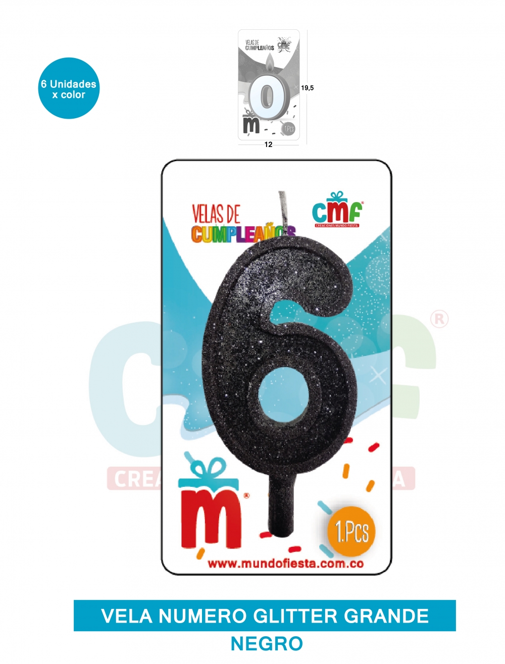 VELA ESCARCHADA NUMERO GRANDE  NEGRO 6