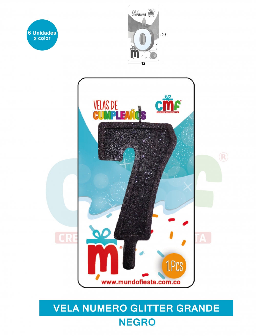 VELA ESCARCHADA NUMERO GRANDE  NEGRO 7